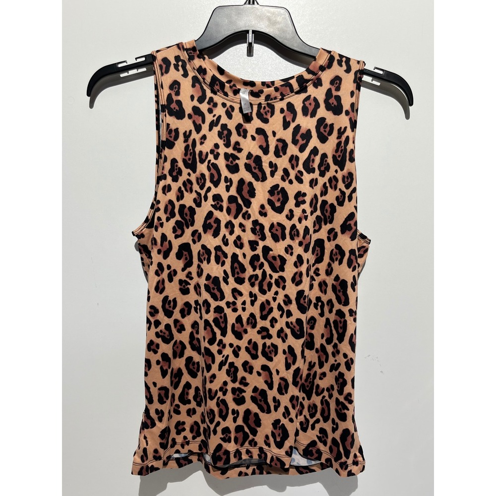 Fabletics‎ Leopard Print Muscle Tank Top Open Tulip Back Tan Black Brown Medium